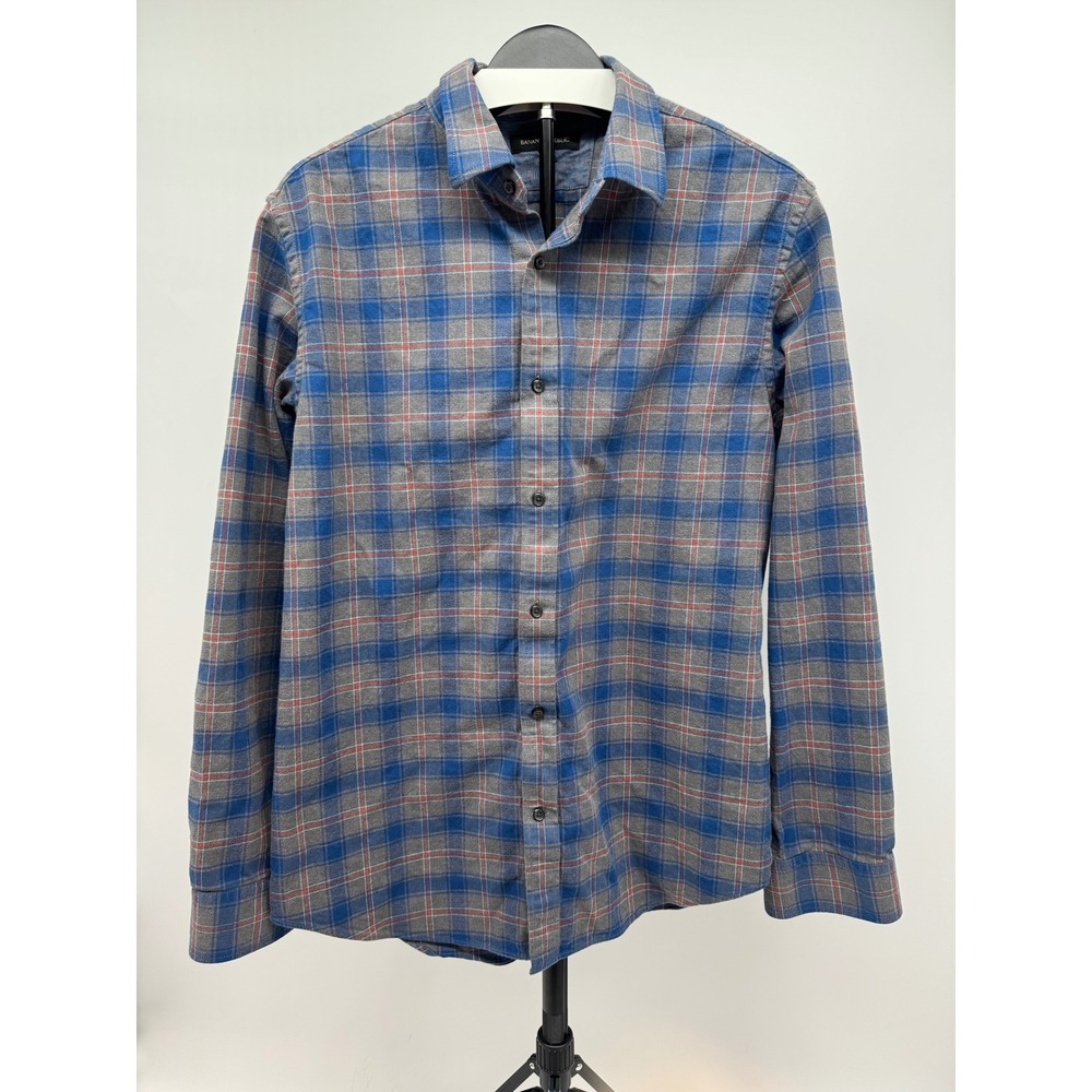 Banana Republic Mens Blue Gray Plaid Flannel Button Down Shirt L 687170-01